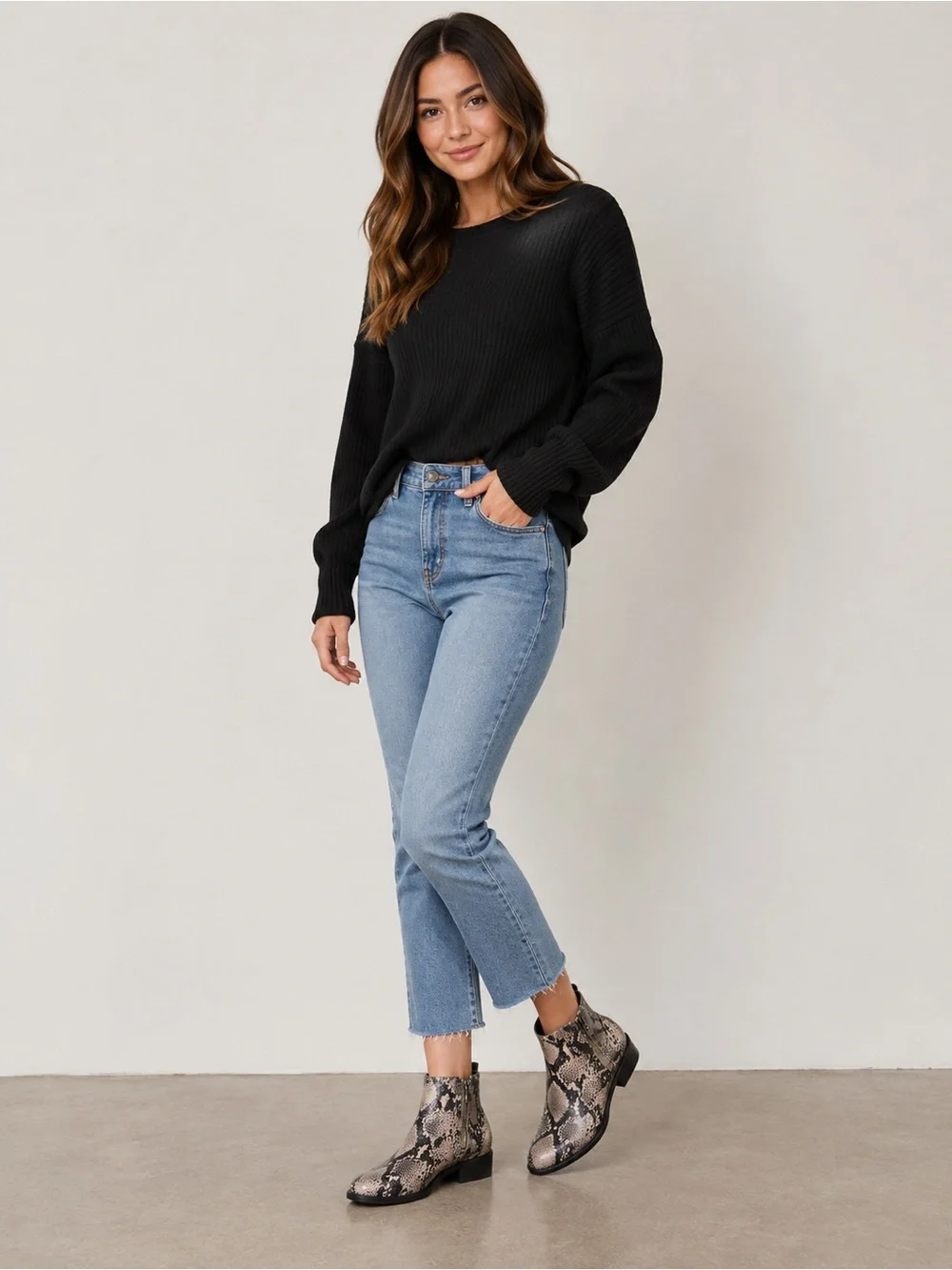 Women's 🔥 Snake-Print Ankle Boots in Taupe and Black
